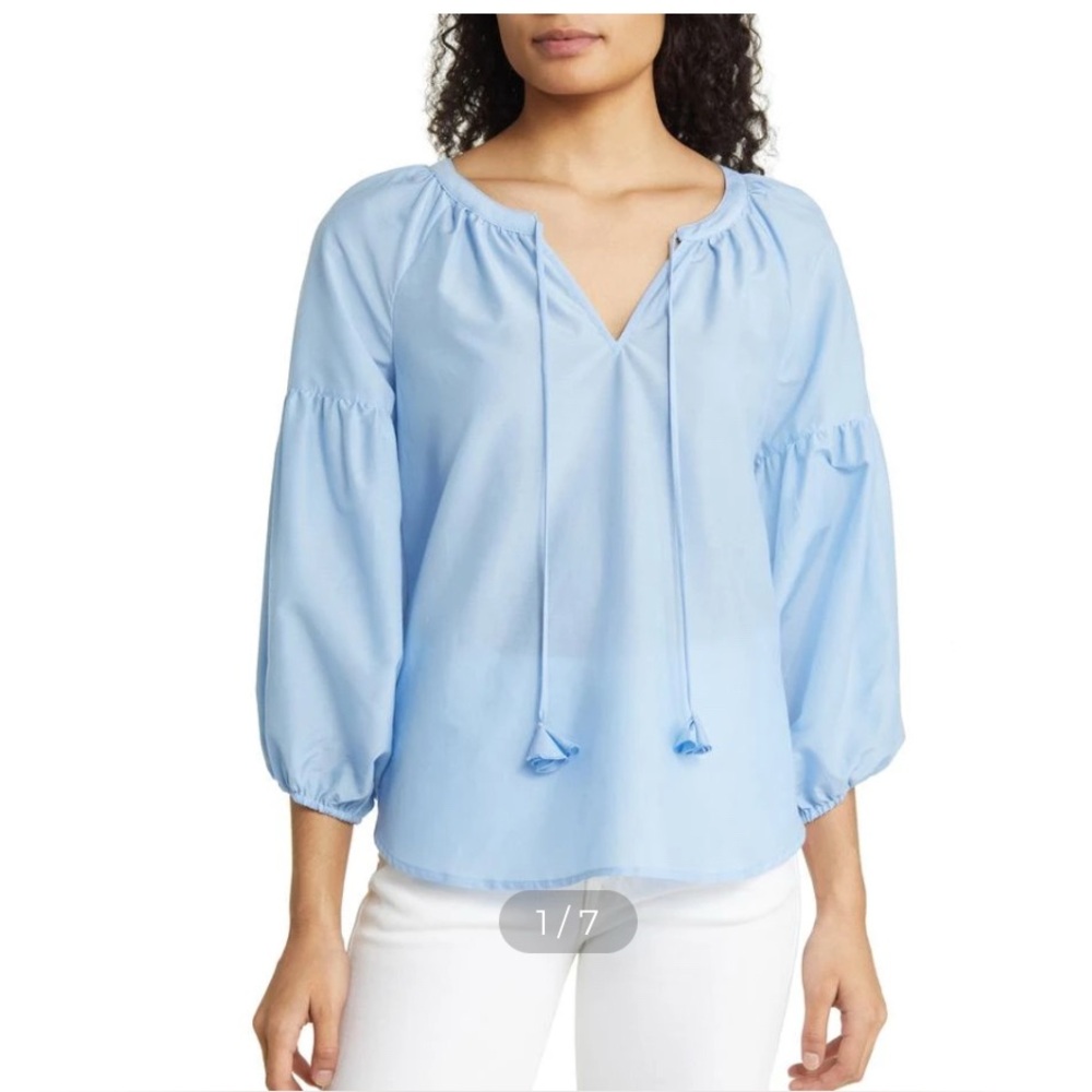 NWT  Tommy Bahama  3/4 sleeve peasant blouse , Light Sky , size medium